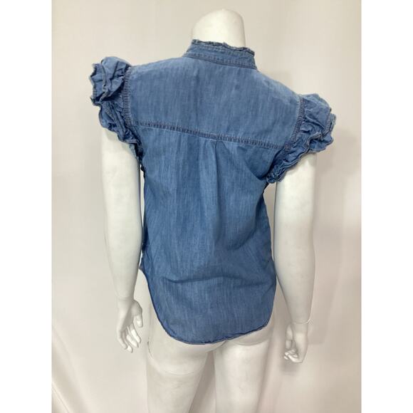 Veronica Beard 'Tenille' Blue Ruffled-Sleeve Shirt Size XS - Picture 3 of 4